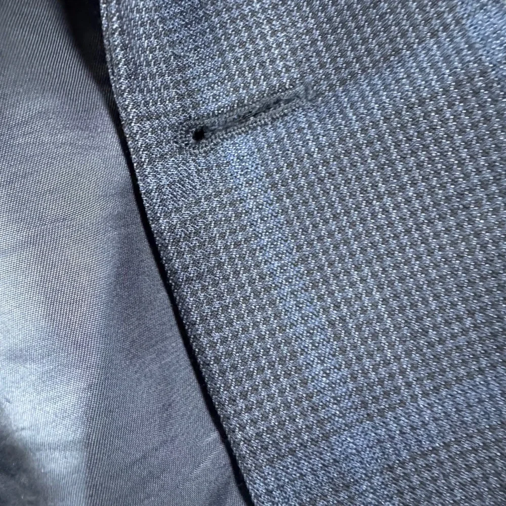 Jos A Bank Sport Coat Mens 50L Navy Blue Silk Wool Houndstooth Blazer